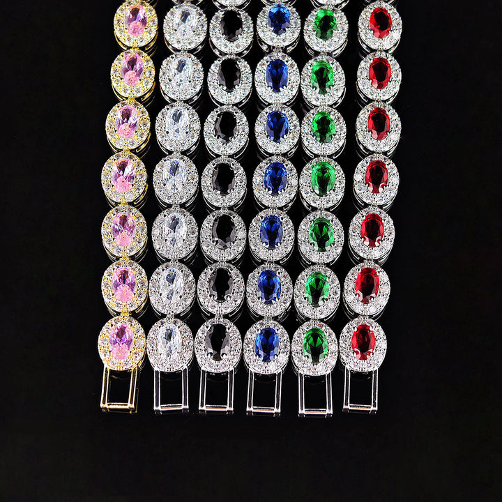 Multi-Color Oval Colored Gem Full-Diamond Bracelet