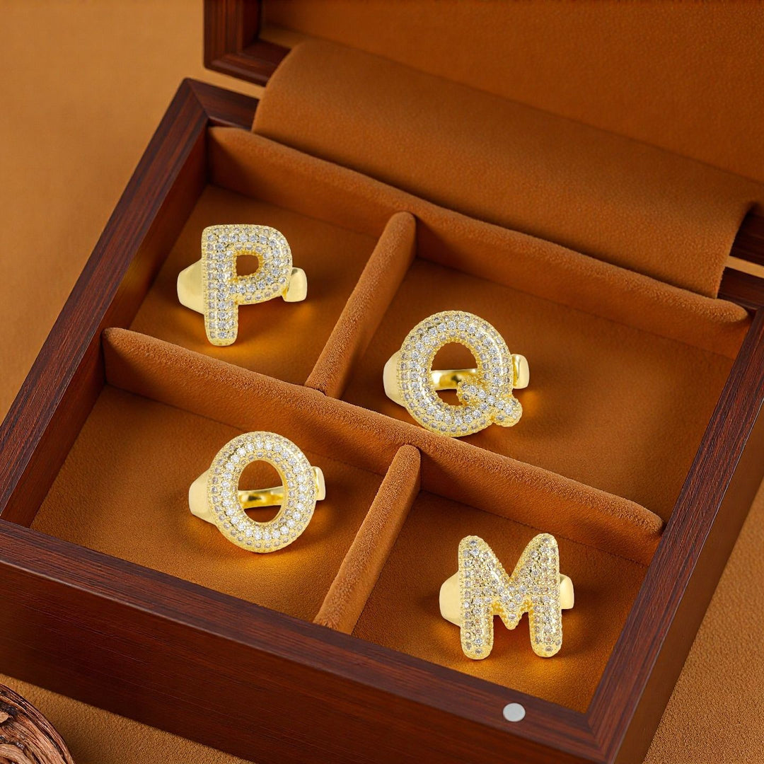 Bubble Letter Full-diamond Open Ring