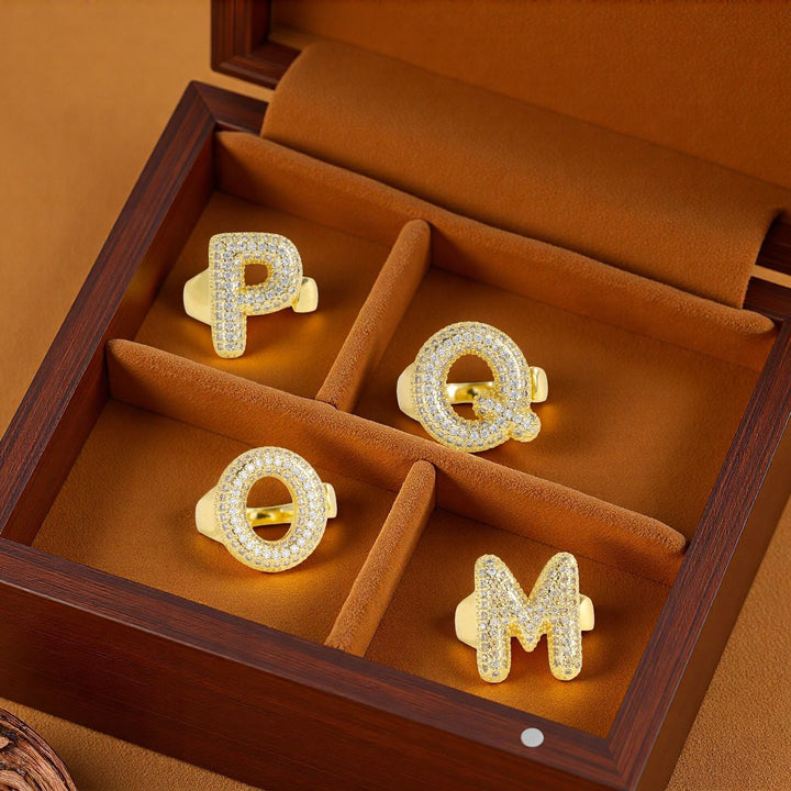 Bubble Letter Full-diamond Open Ring