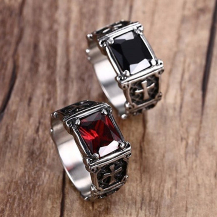 Gothic Cross Gemstone Stainless Steel Ring