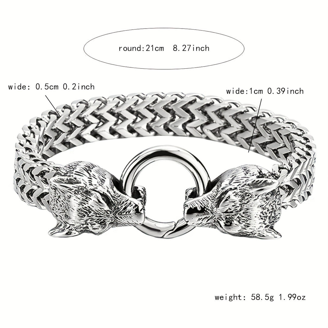 Viking Wolf Head Franco Chain Titanium Steel Bracelet (Retro Hardcore Style)