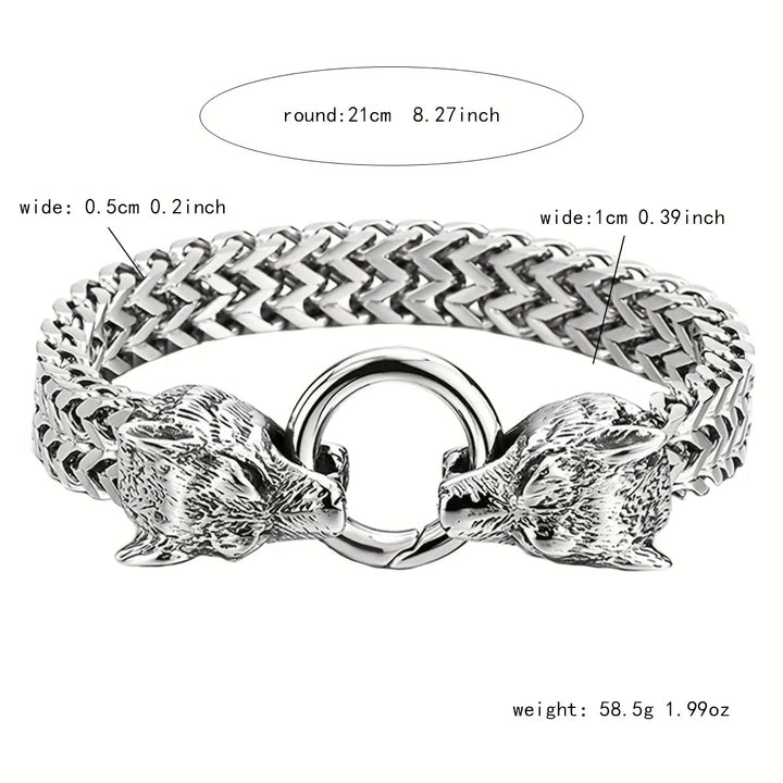 Viking Wolf Head Franco Chain Titanium Steel Bracelet (Retro Hardcore Style)