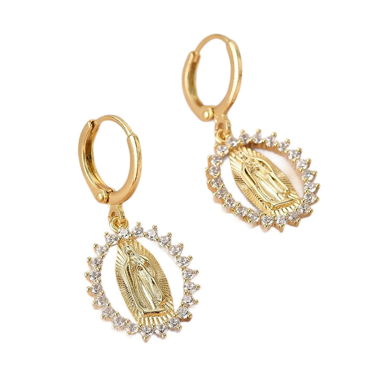 18K Gold-Plated Sterling Silver Diamond-Inlaid Virgin Mary Earrings