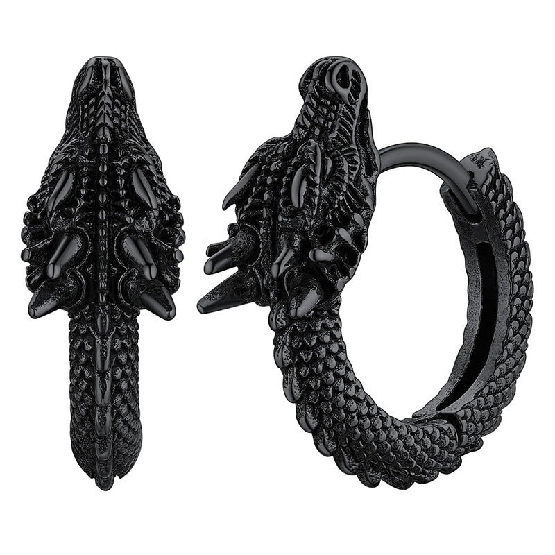 Retro Punk Style Titanium Steel Dragon Hoop Earrings (Dark Hardcore Style)