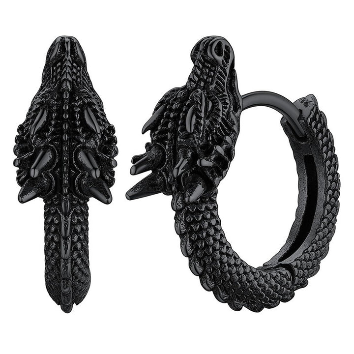 Retro Punk Style Titanium Steel Dragon Hoop Earrings (Dark Hardcore Style)