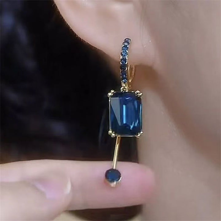 Sterling Silver Plated 18K Gold Geometric Square Colored Diamond Luxury Earrings (High-End Light Luxury Style)