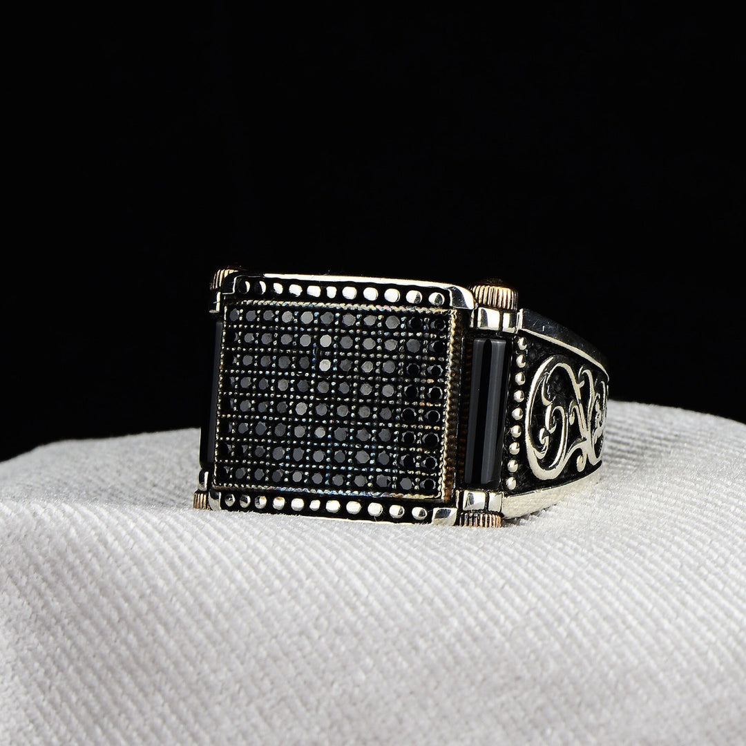 Full-Diamond Gear Men's Bold Retro Ring (Dark Light Luxury Style)
