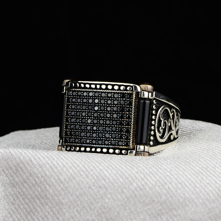 Full-Diamond Gear Men's Bold Retro Ring (Dark Light Luxury Style)