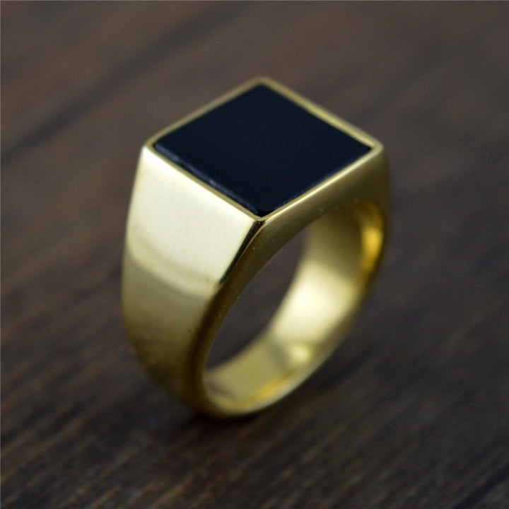 Titanium Steel Geometric Minimalist Square Oil-Drop Business Ring (Light Luxury Commuting Style)