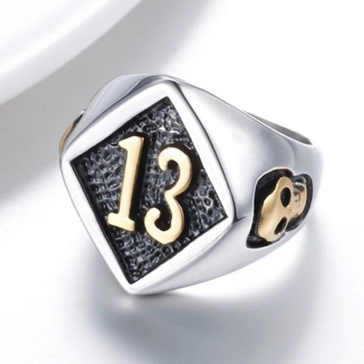 Titanium Steel Two-Tone Number "13" Retro Ring
