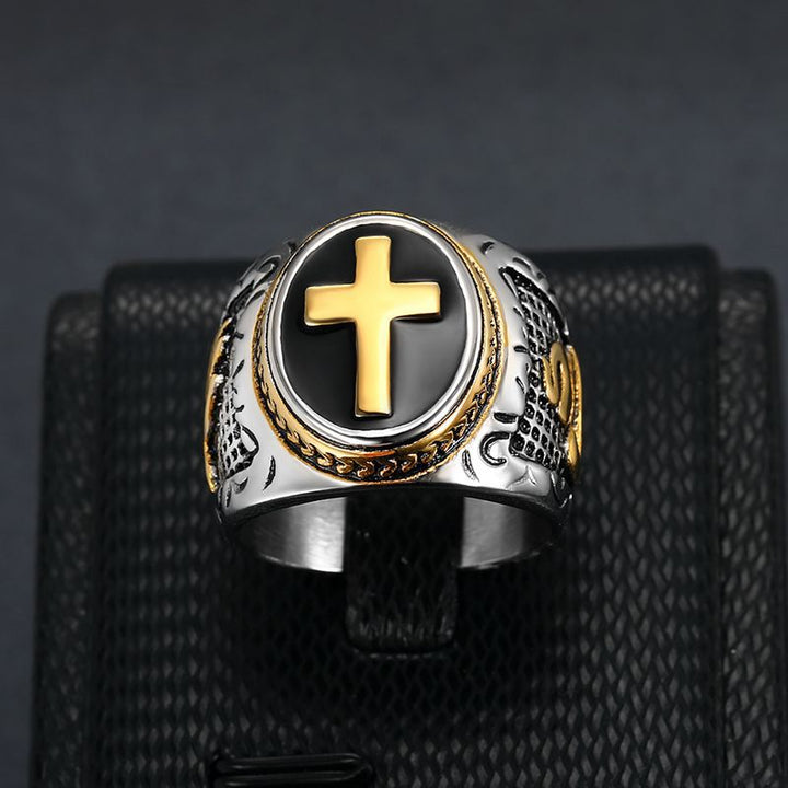 Titanium Steel Cross Pattern Carved Ring (Christian Cultural Retro Style)
