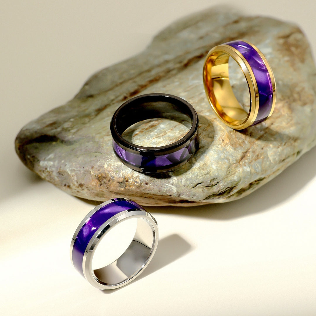 Titanium Steel Purple Pattern Contrast Ring (Iridescent Light Luxury Style)