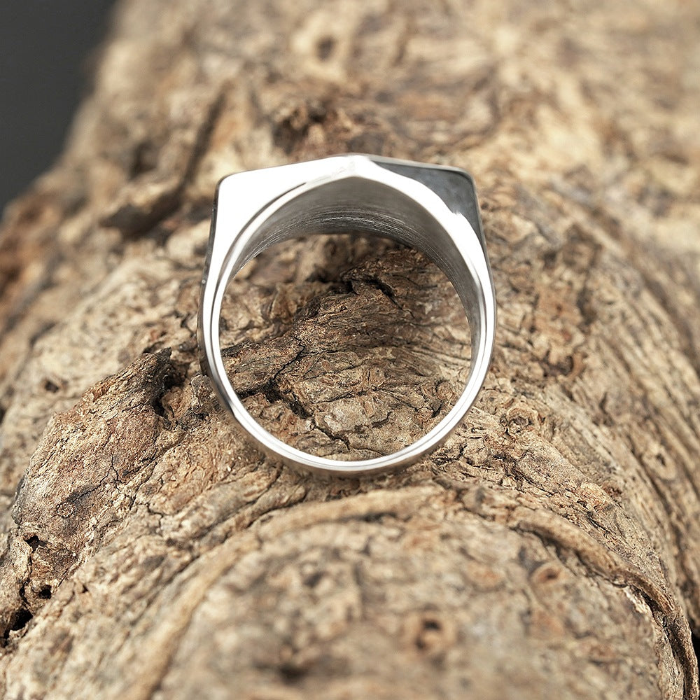 Titanium Steel Norse Rune Compass Ring (Viking Mythology Retro Style)
