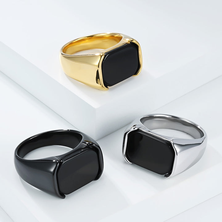 Titanium Steel Black Face Square Ring (Minimalist Business Light Luxury Style)