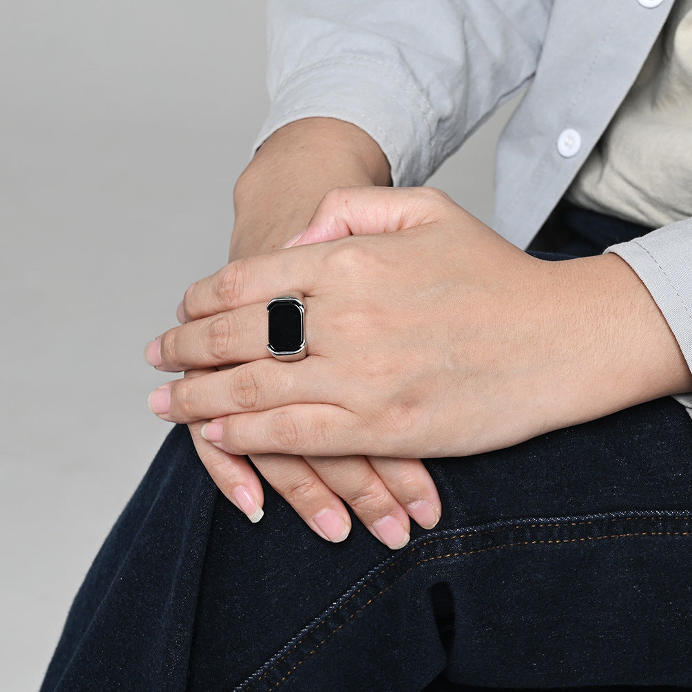 Titanium Steel Black Face Square Ring (Minimalist Business Light Luxury Style)