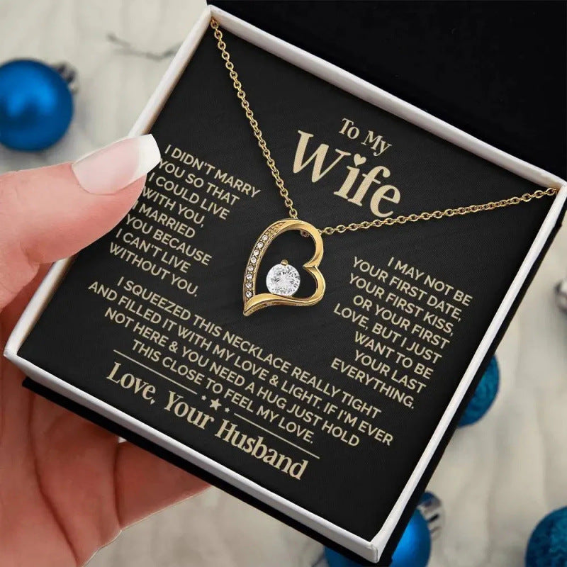"To My Wife" Double Heart Diamond-Studded Necklace (Couple Memorial Confession Style)
