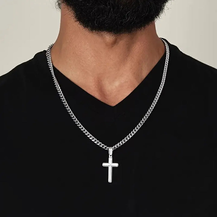 "To My Son" Cross Cuban Link Necklace (Motherly Love & Faith Memorial Style)
