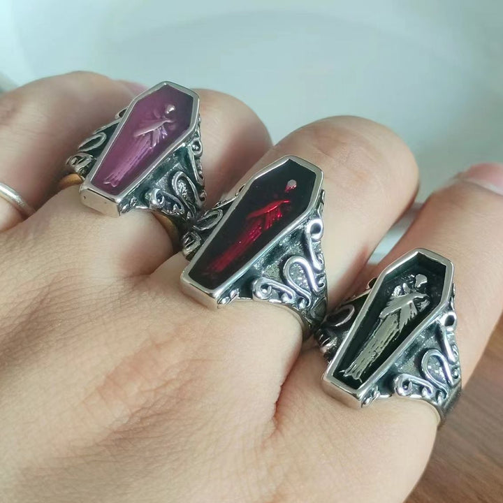INS Gothic Vampire Coffin Resin Ring – Retro Punk Style Jewelry