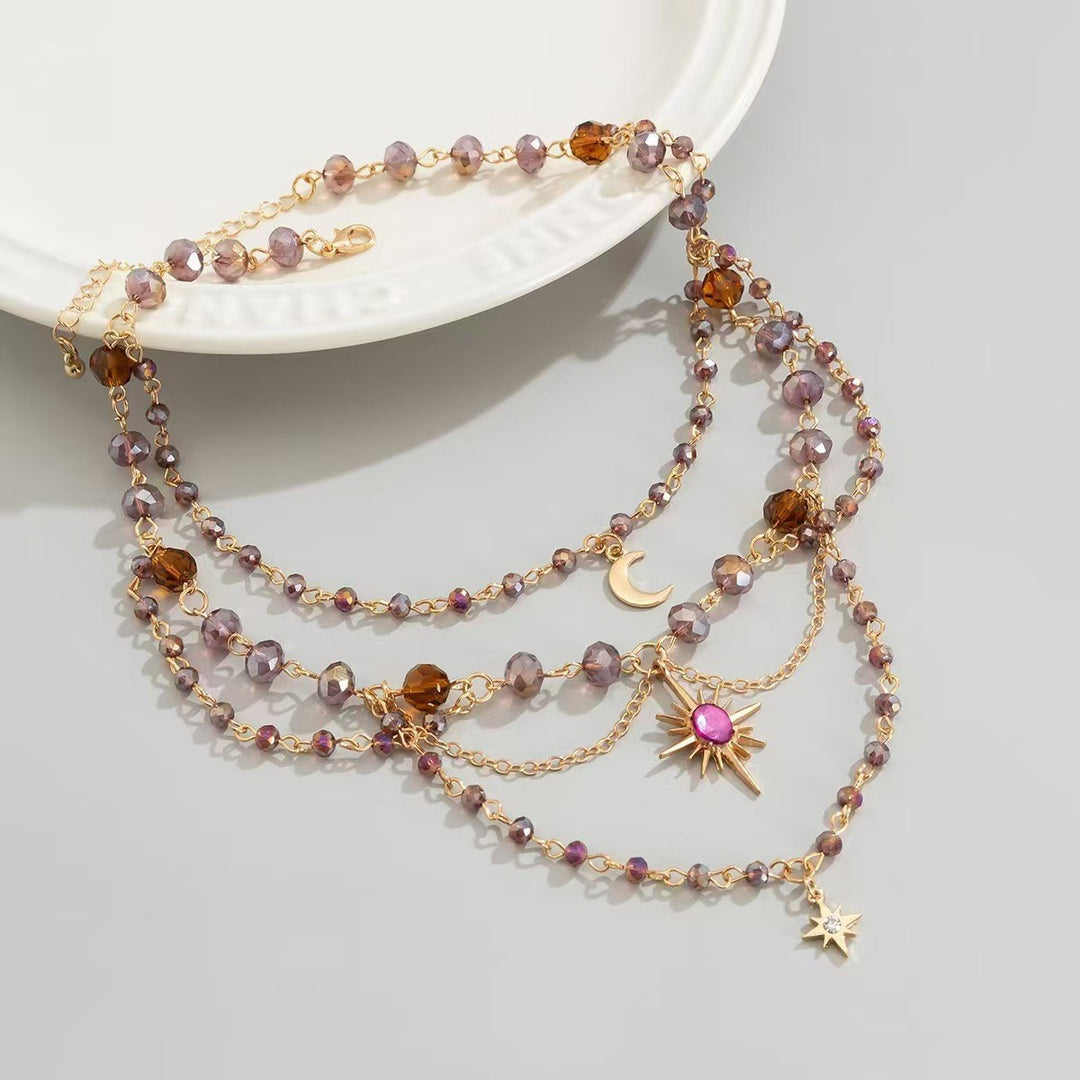 Moon-Star Amethyst Multi-Layer Choker (Light Retro Mystical Style)