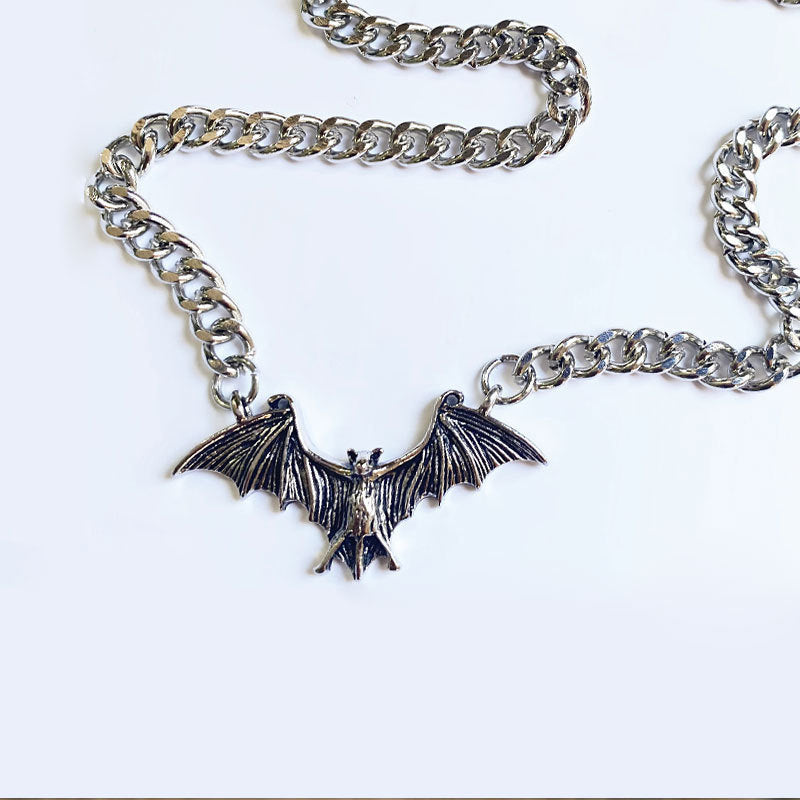 Gothic Retro Bat Cuban Chain Choker (Dark Punk Style)