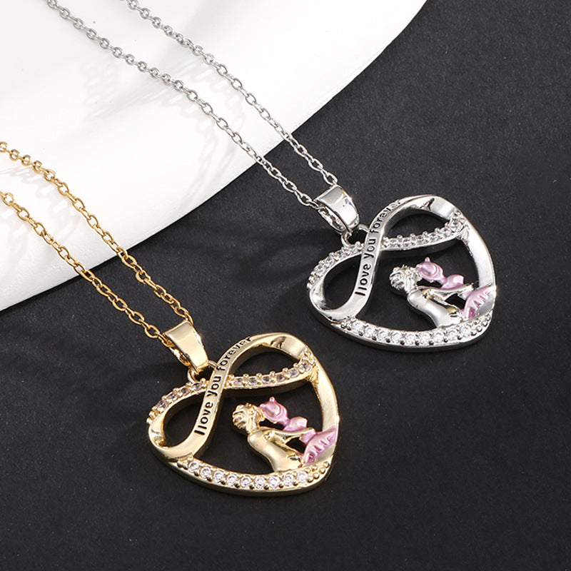 Endless Love Mother-Daughter Titanium Steel Diamond-Inlay Pendant Clavicle Chain (Eternal Motherly Love Style)