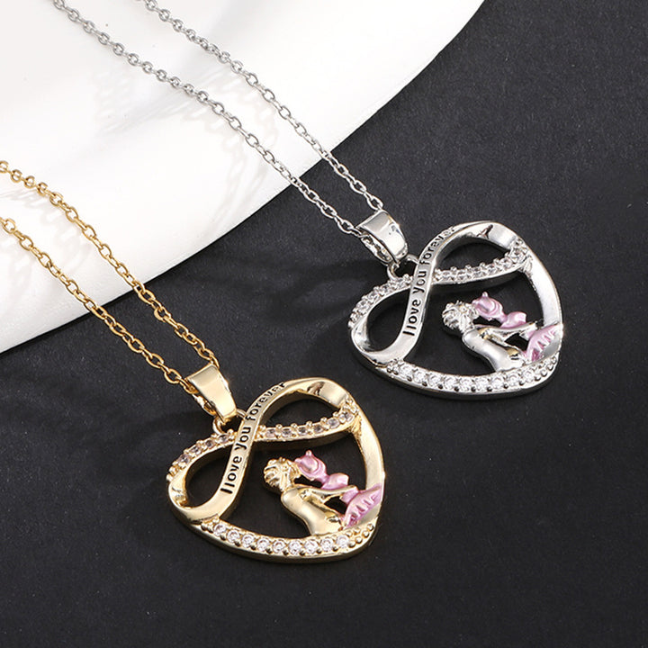 Endless Love Mother-Daughter Titanium Steel Diamond-Inlay Pendant Clavicle Chain (Eternal Motherly Love Style)