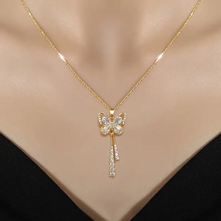 Lively Butterfly Tassel Diamond-Inlay Necklace (Light Luxury Fairy Style Series)