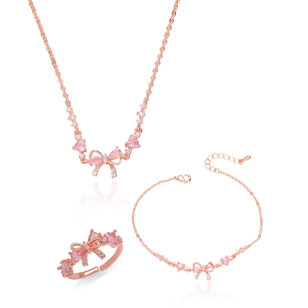 Bowknot Pink Diamond 3-Piece Jewelry Set (Sweet Element Style Series)
