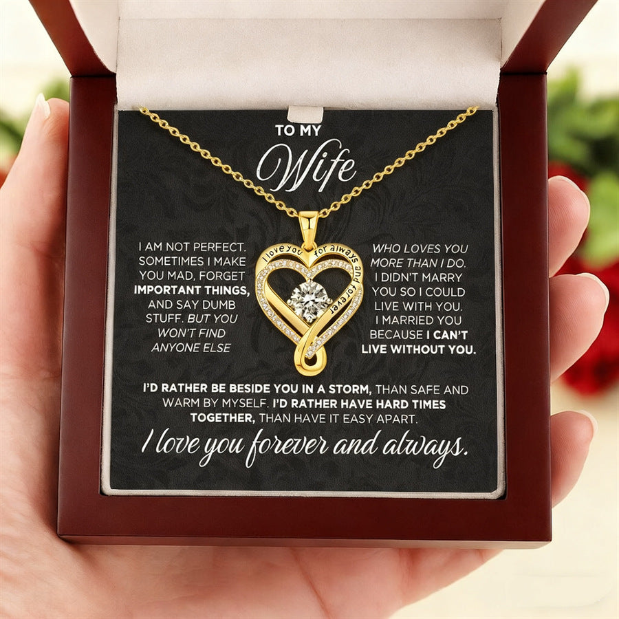"To My Wife" Intertwined Double Heart Diamond-Inlay Necklace (Marriage Commemorative Style)