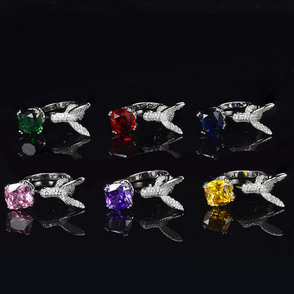 Multi-Color Diamond Hummingbird Open Ring (Gorgeous & Agile Style Series)