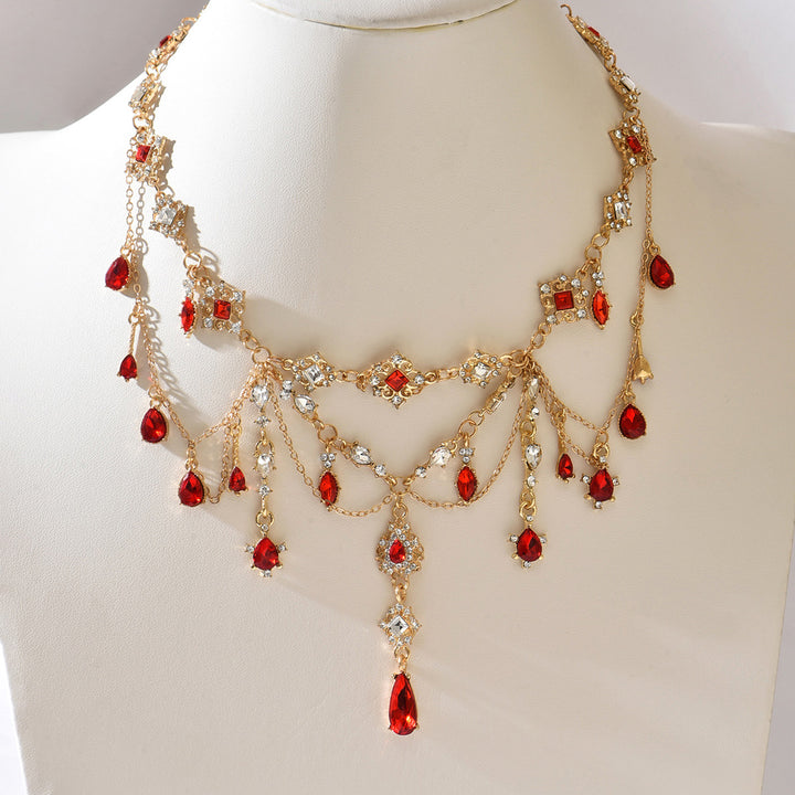 Red Diamond Multi-Layer Tassel Palace-Style Choker (Vintage Gorgeous Style Series)