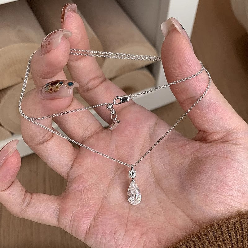 Teardrop Main Diamond Double-Layer Pendant Necklace (Light Luxury Elegant Style Series)