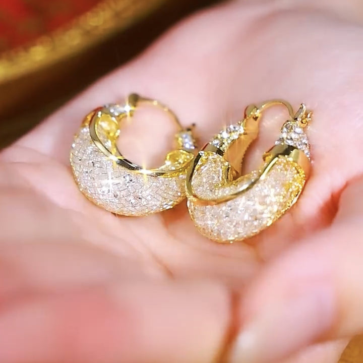 Full-Diamond Twisted Gold Hoop Earrings (Luxury Vintage Style Series)