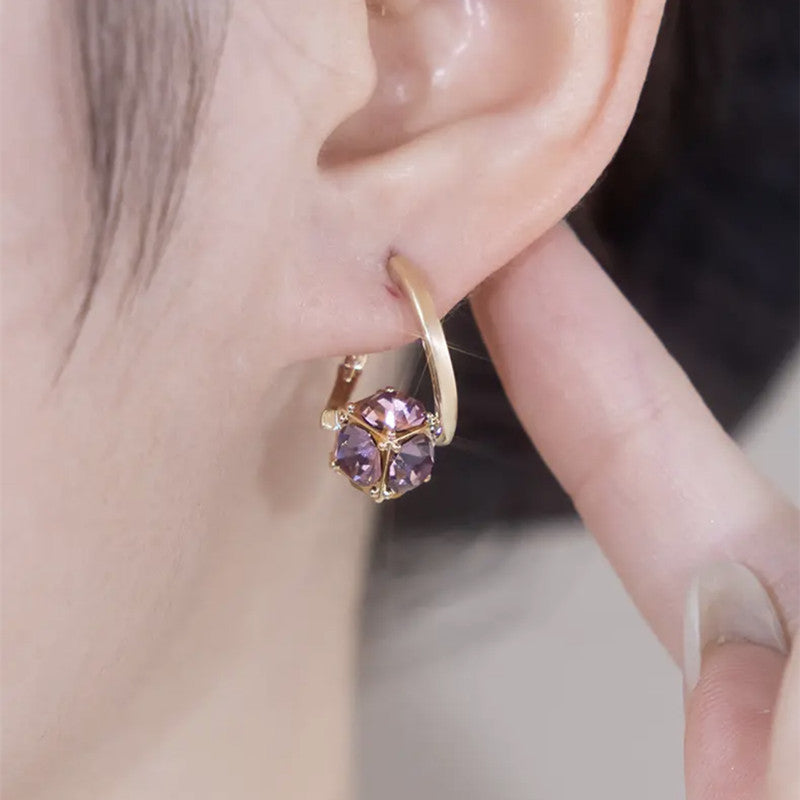 Double-Stone Clasp Hoop Earrings (Dual-Color Light Luxury Style Series)