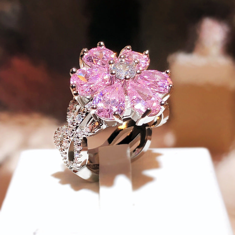 Pink Heart-Shaped Cubic Zirconia Ring for Women – Sweet and Romantic Love Jewelry