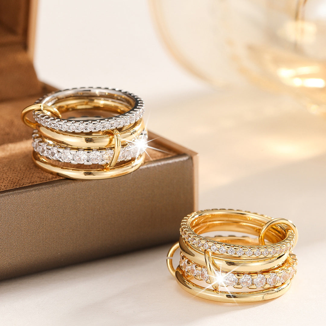 Multi-Band Chain-Link Full-Diamond Ring (Light Luxury Stackable Style Series)