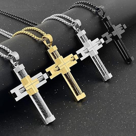 Titanium Steel Cable Cross Necklace (Industrial Minimalist · Faith Power Style)