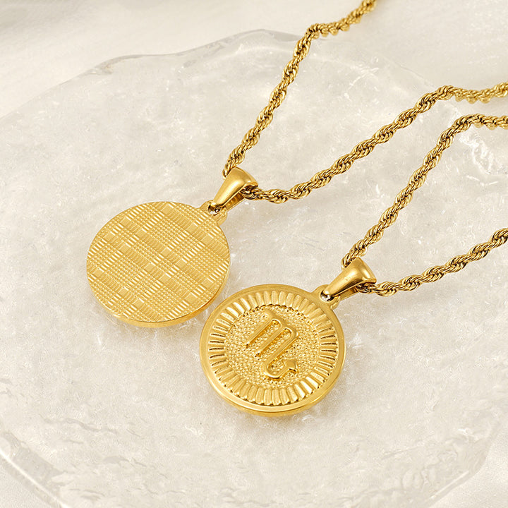 INS Vintage Zodiac Pendant Necklace for Women – 18K Gold-Plated, Elegant & Tarnish-Resistant