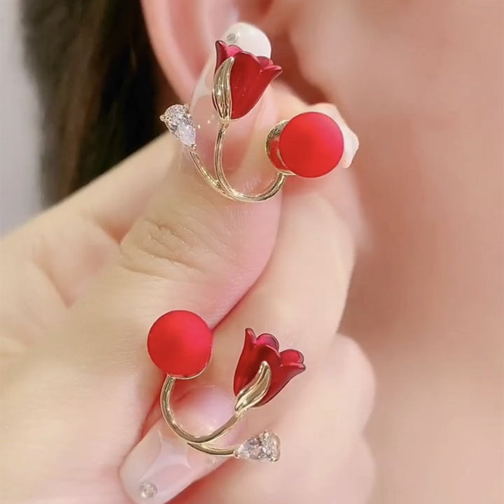 Tulip Diamond Stud Earrings for Women – Elegant Floral Jewelry