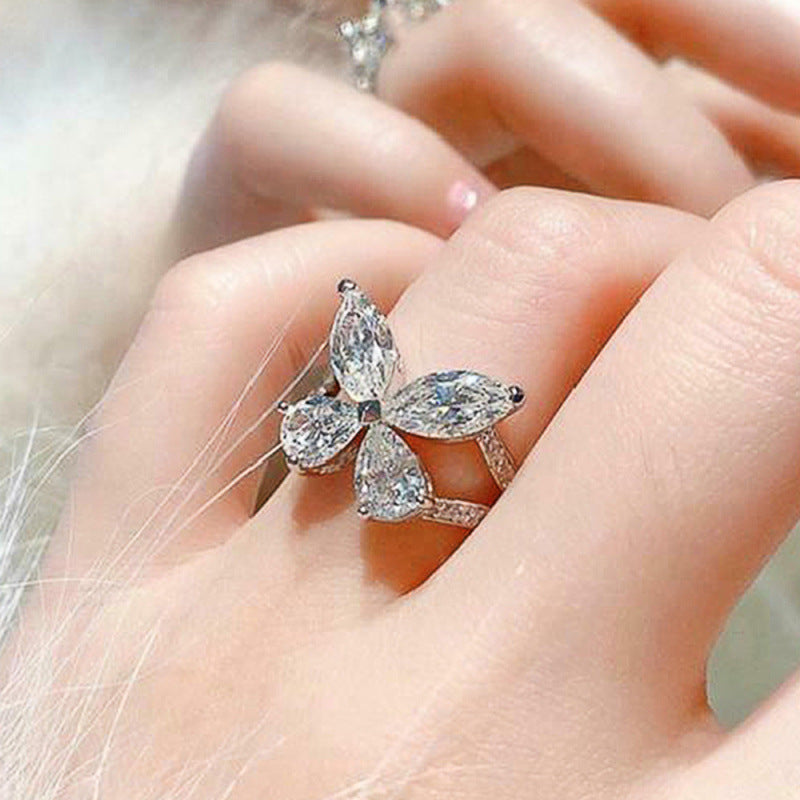 Teardrop Butterfly Diamond Ring for Women – Elegant Luxury Statement Ring