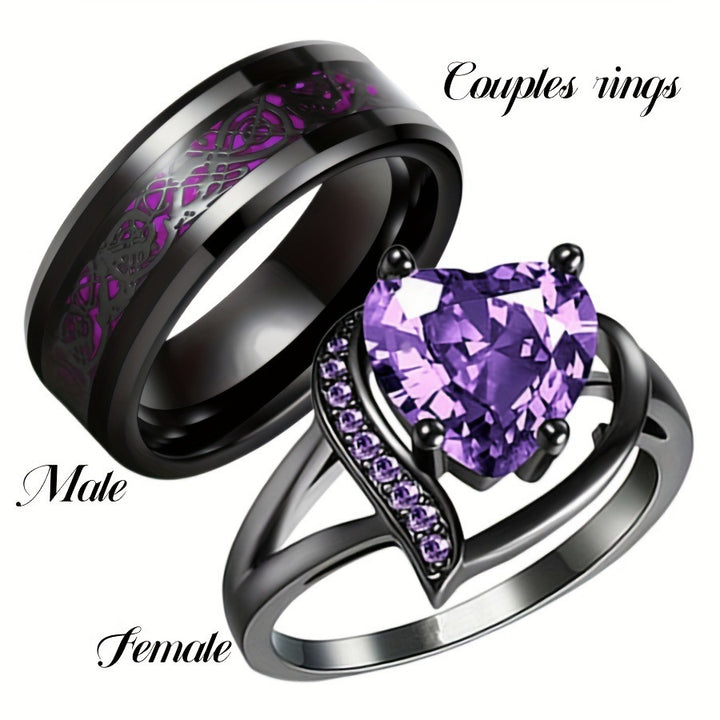 Dark Heart Colored Gem Couple Rings (Personalized Luxury Style)