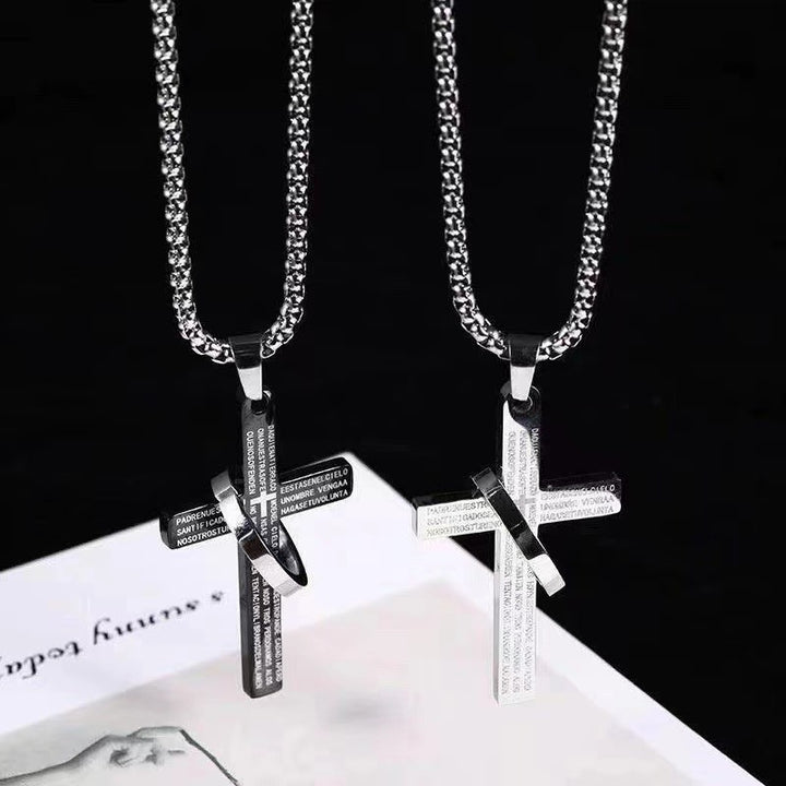 Rotatable Ring Bible Cross Pendant Necklace – Trendy Chain for Men