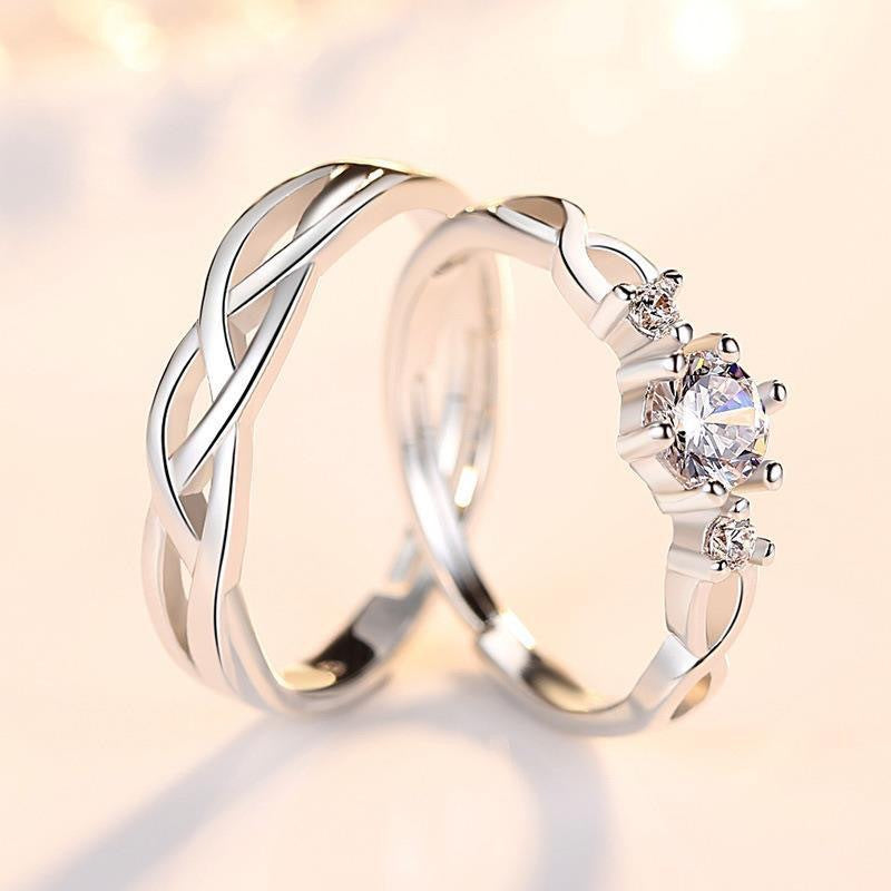 Twisted Pattern Diamond Couple Rings (Luxury Romantic Style)