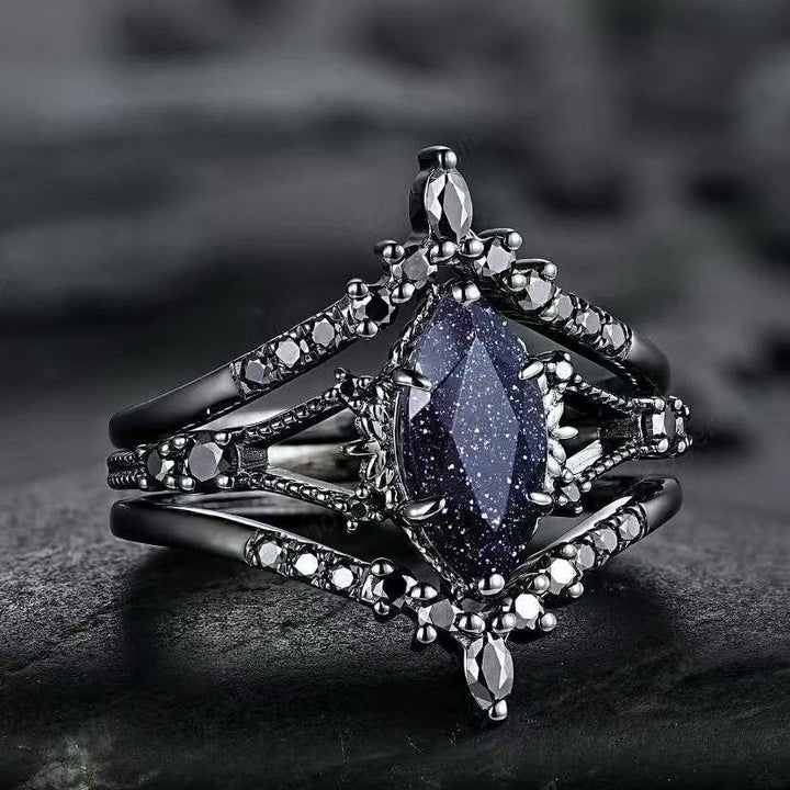 Black Gold Colored Diamond Triple Layer Stackable Ring (Dark Luxury Glamorous Style)