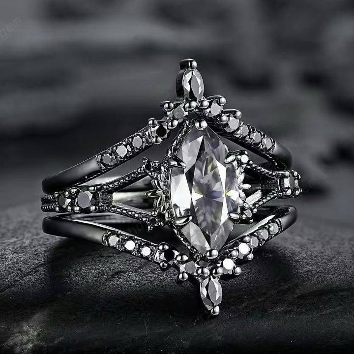 Black Gold Colored Diamond Triple Layer Stackable Ring (Dark Luxury Glamorous Style)