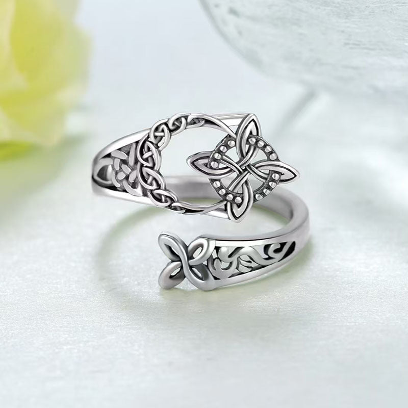 S925 Silver Celtic Knot Open Ring (Vintage Niche Personalized Style)
