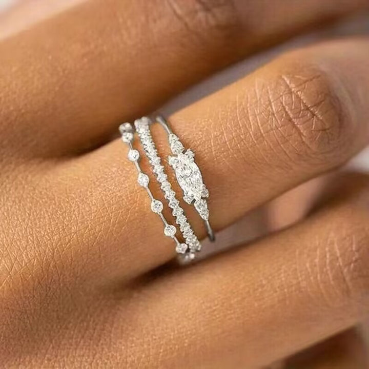 Marquise Center Diamond Triple Stack Ring Set (Luxury Stackable Personalized Style)