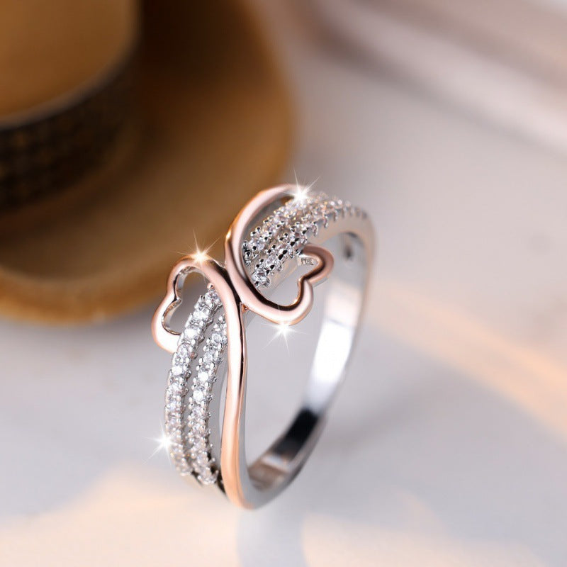 Two-Tone Heart Twig Micro-Diamond Ring (Sweet-Cool Luxury Personalized Style)