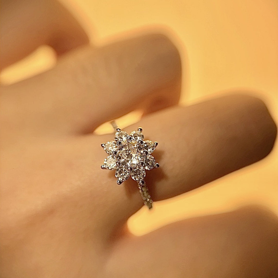 Snowflake Cluster-Set Center Diamond Ring (Romantic Luxury Ritual Style)