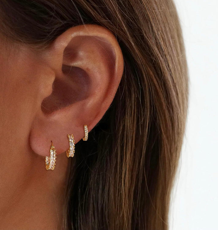 Two-Tone Segmented Diamond Bar Hoop Earring Set (Cool & Warm Style Dual Option)